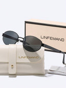 LINFEMAND Óculos de Moda Feminina Oval Clássico Retrô em Aço Inoxidável com Lentes de Náilon, Acessório de Moda Elegante, Presente Ideal