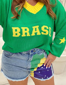 Conjunto Brasil Blusa + Short Jeans