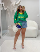Conjunto Brasil Blusa + Short Jeans