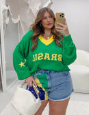 Conjunto Brasil Blusa + Short Jeans