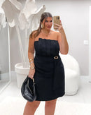 Vestido Alfaiataria com Pregas e Fivela