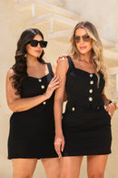 Conjunto Blusa com Botões e Saia Detalhe Cós