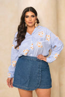 Camisa Listrada Bordada Floral