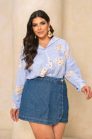 Camisa Listrada Bordada Floral