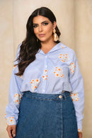 Camisa Listrada Bordada Floral